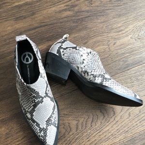 Booties, leather snake skin design by Wishbone